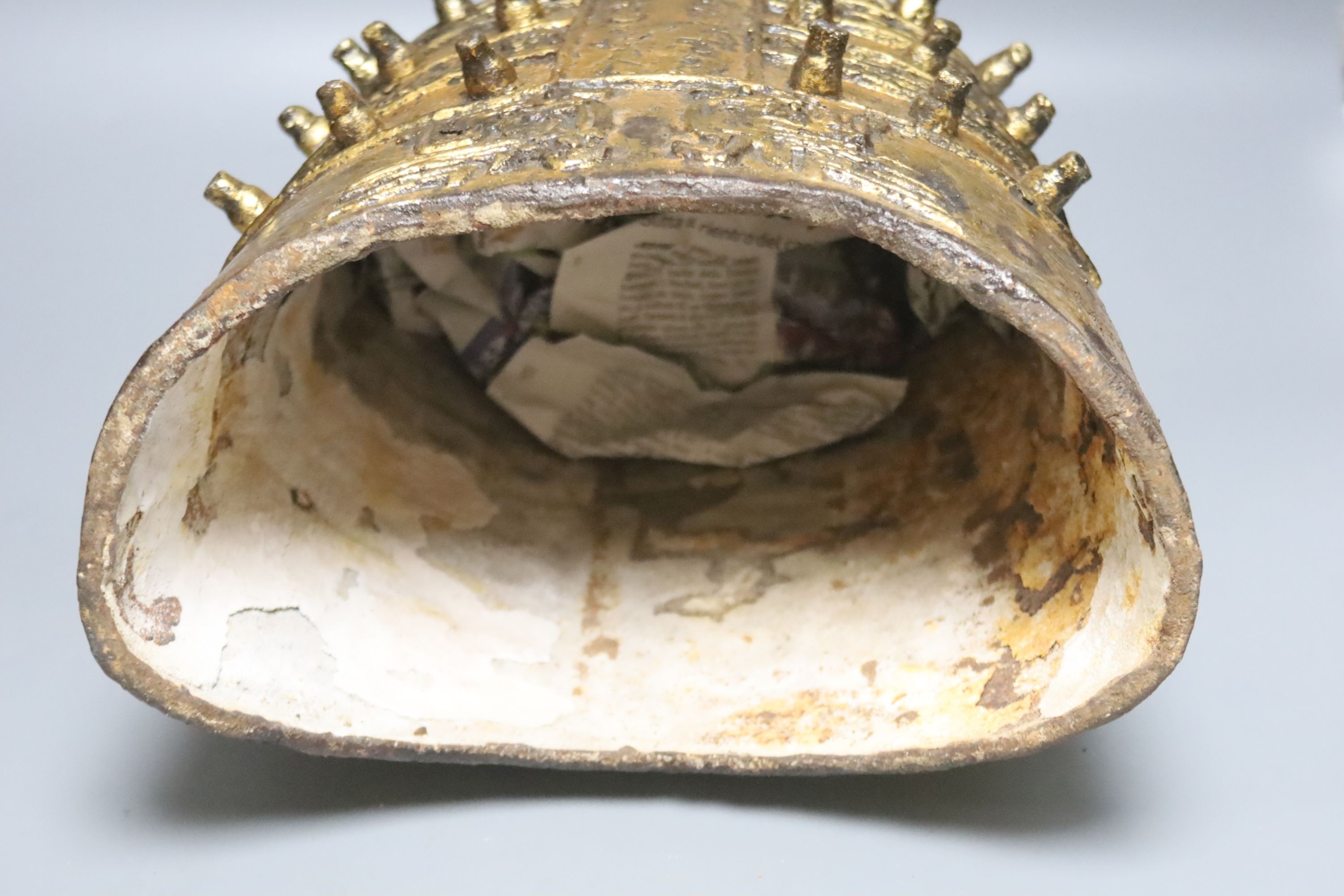 A Chinese gilded iron model of a temple bell, height 50cm